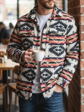 Original Deluxe Supply Aztec Southwestern Fleece Sherpa Button Jacket - XL